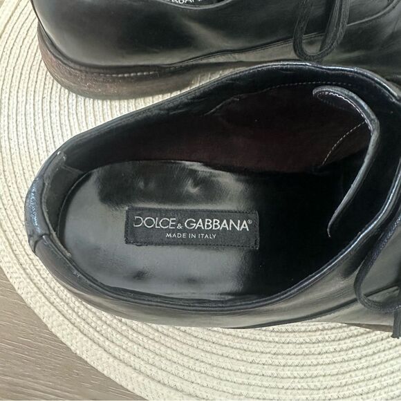 DOLCE & GABBANA‎ Mens Lace Up Black Leather Loafer Dress Shoes Size 10 Old Money
